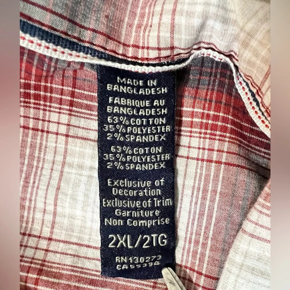 Wrangler Slim Fit Stretch Plaid Pearl Snap Shirt. Red Blue White XXL 2XL R1 - Picture 11 of 15